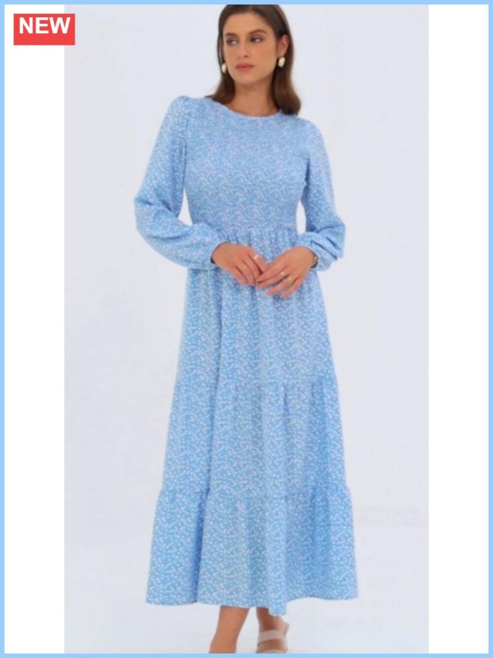 Long Sleeve Floral Maxi Dress Smocked A-Line Casual Fall Outfit - Picture 5 of 6